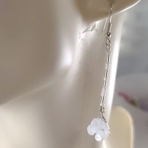 Sterling Silver and White Glass Earrings